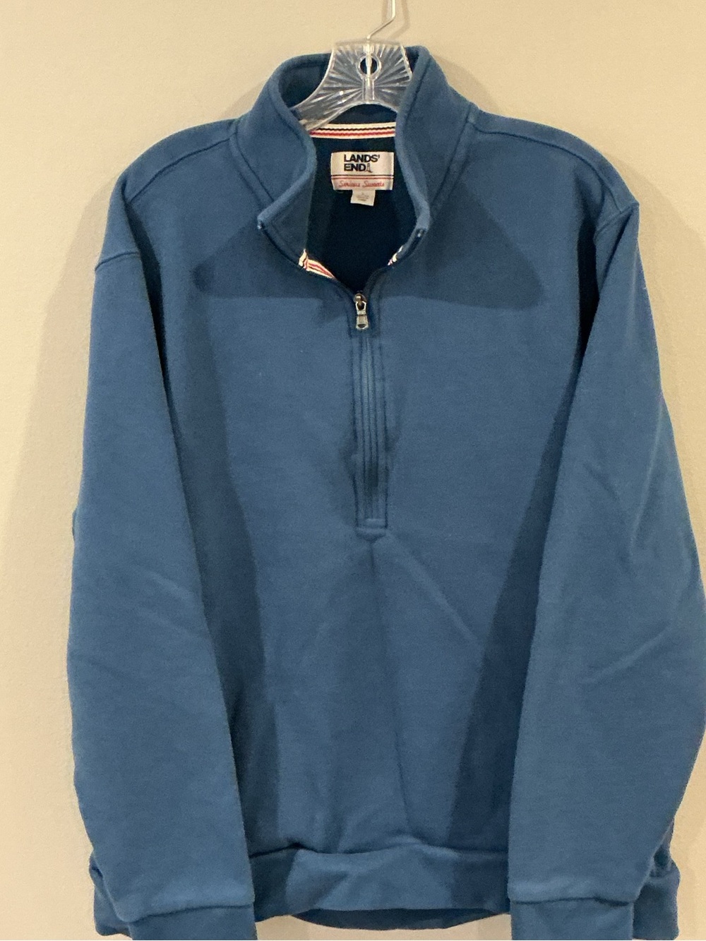 LAND’S END Mens Mock Half-Zip Serious Sweats Sweatshirt Evening BLUE Size Large